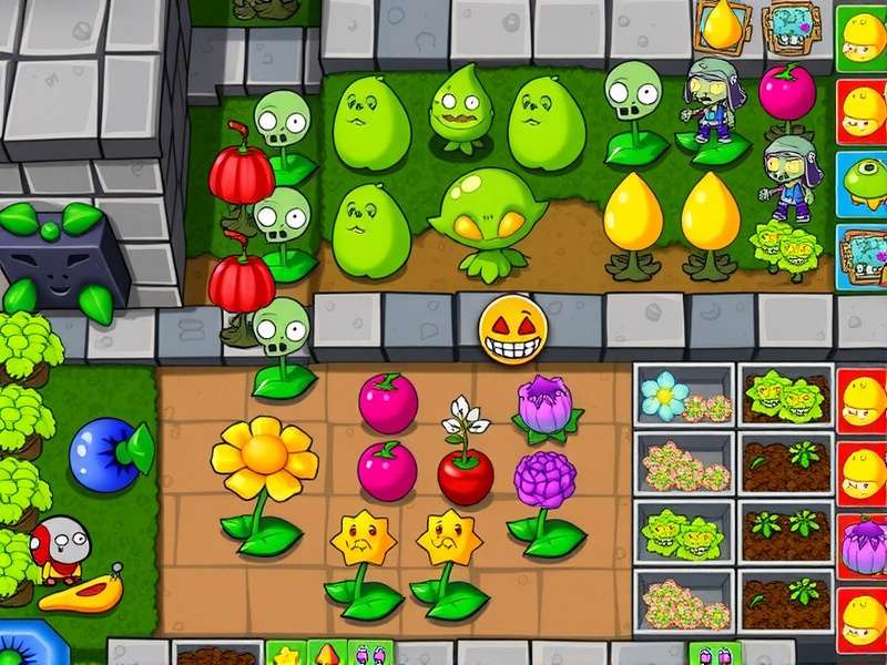 Plants vs Zombies gameplay screenshot showing plants defending against zombies