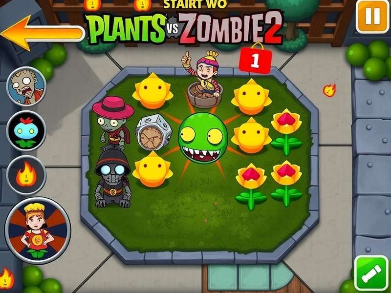 Plants vs Zombies 2 gameplay screen showing sun collection and plant placement