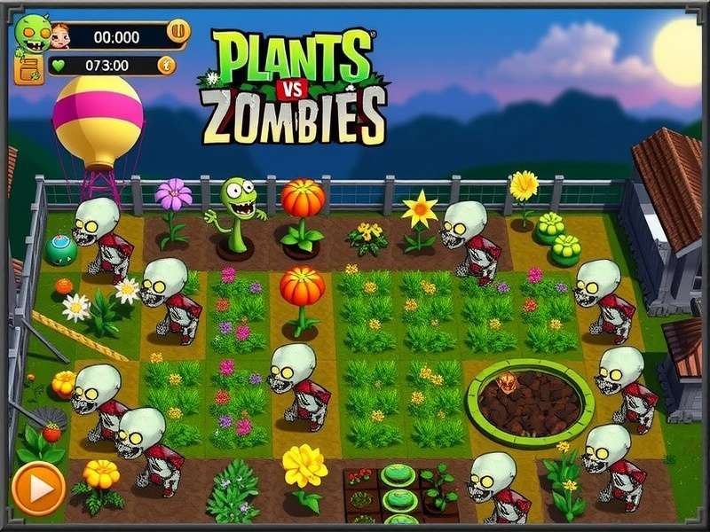 Plants vs Zombies 1 PC Gameplay - Sunflowers and Peashooters defending against zombies