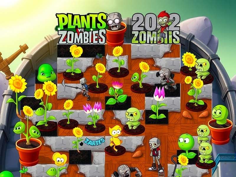 Gameplay screenshot of Plants vs Zombies PC showing plants fighting zombies