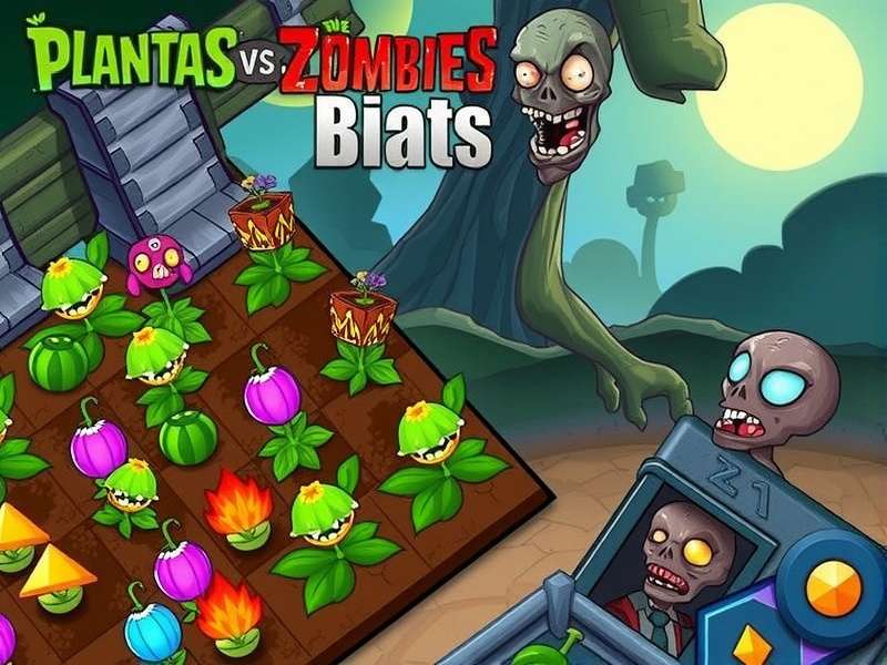 Epic battle scene from Plants vs Zombies showing Peashooters and Sunflowers defending against a zombie horde