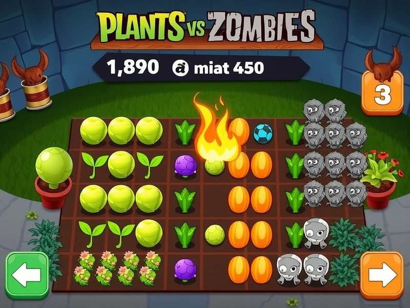 Plants vs Zombies Free Play Game Scene Showing Sunflowers and Peashooters Defending a Lawn