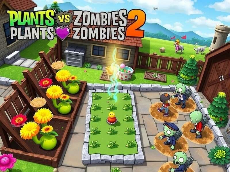Plants Vs Zombies 2 gameplay screenshot showing plants and zombies