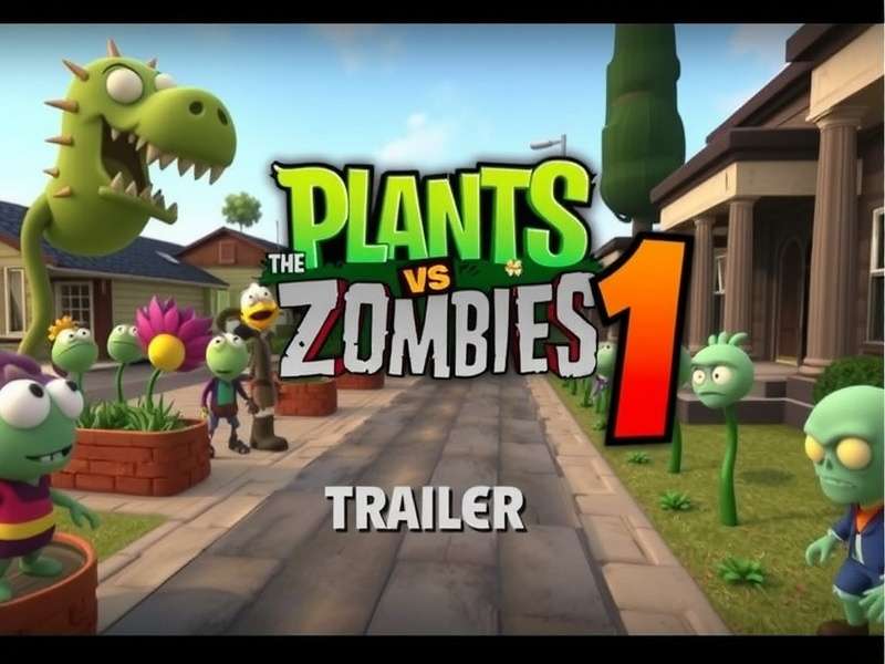 Screenshot from the original Plants vs Zombies 1 trailer showing Peashooters fighting zombies