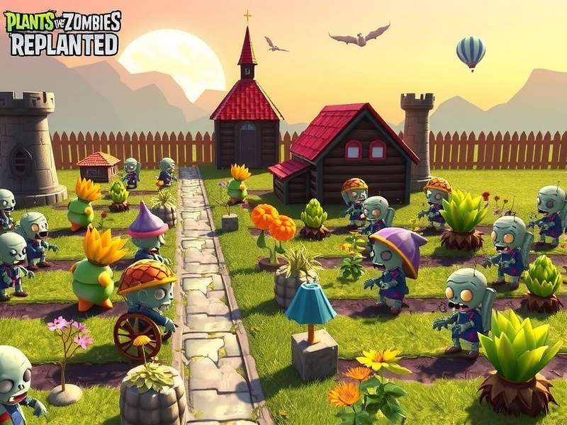 Plants vs Zombies Replanted gameplay screenshot showing advanced plant defenses