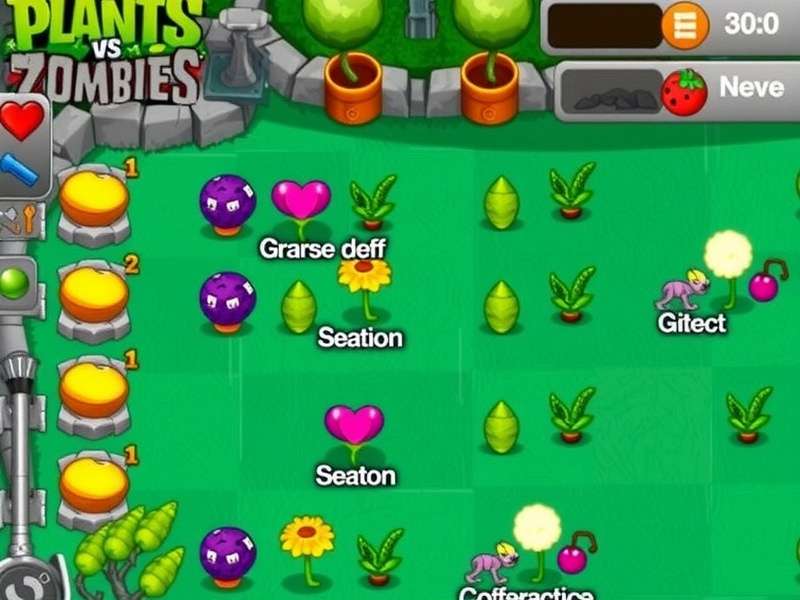 Optimal plant layout for Plants vs Zombies 2 Free Play showing sun production and defense lines
