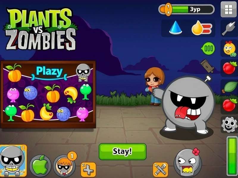 Screenshot of Plants vs Zombies 1 Free daytime level gameplay showing sunflowers, peashooters, and a zombie approaching