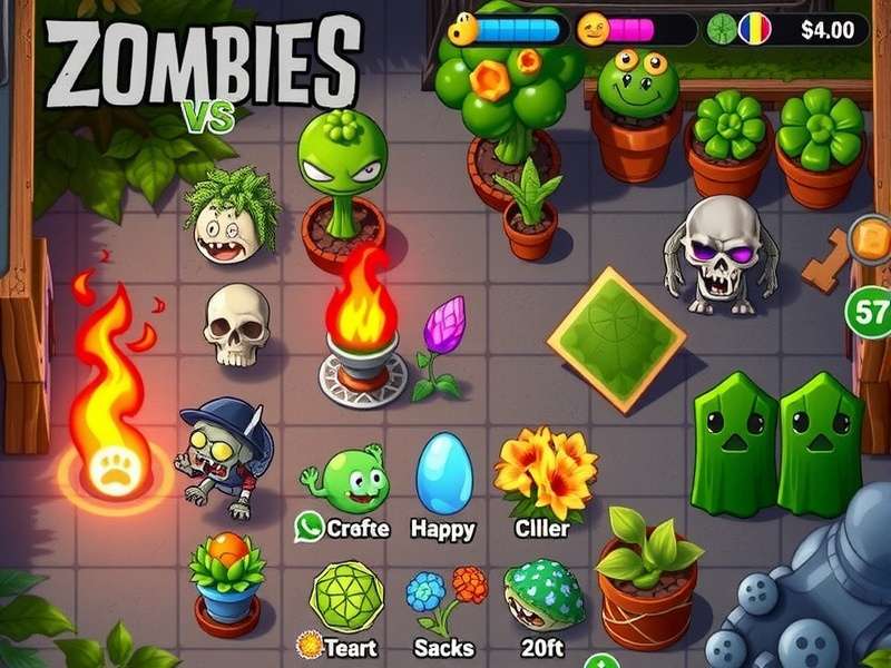 Zombie Vs Plants Online gameplay screenshot showing plants fighting zombies