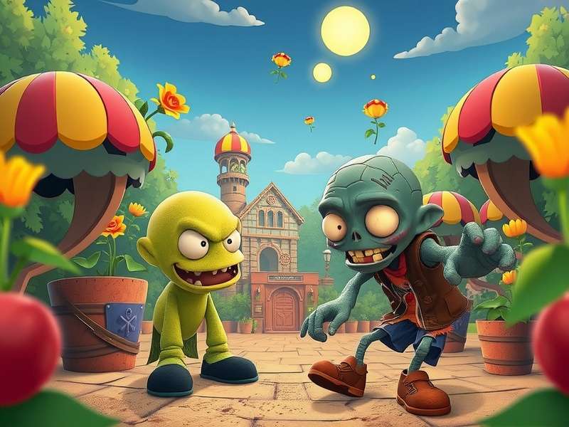 Plants vs Zombies Garden Warfare gameplay showing Peashooter, Sunflower, Chomper, and Cactus fighting zombies