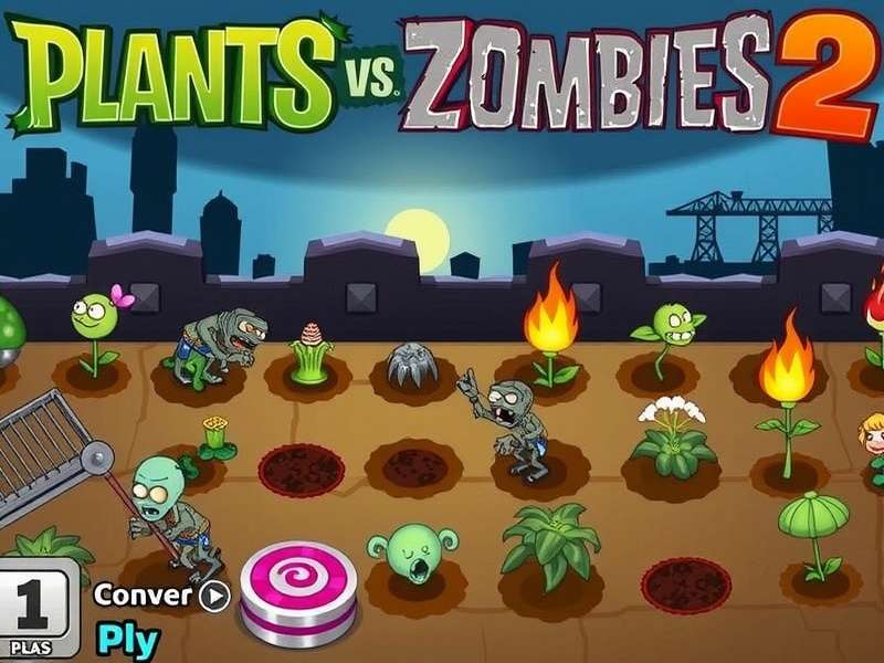 Plants vs Zombies 2 gameplay screenshot showing plants fighting zombies across different time periods