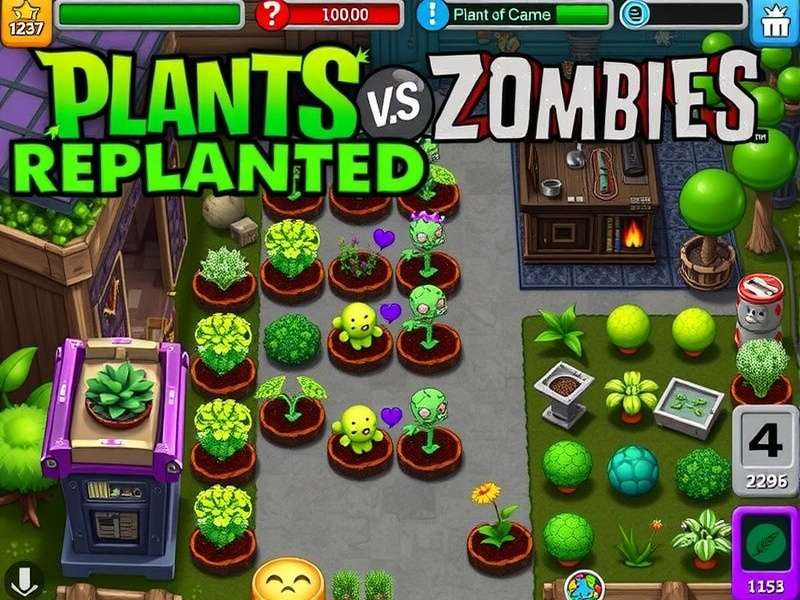 Plants Vs Zombies Replanted mod gameplay screenshot showing new plants and zombies