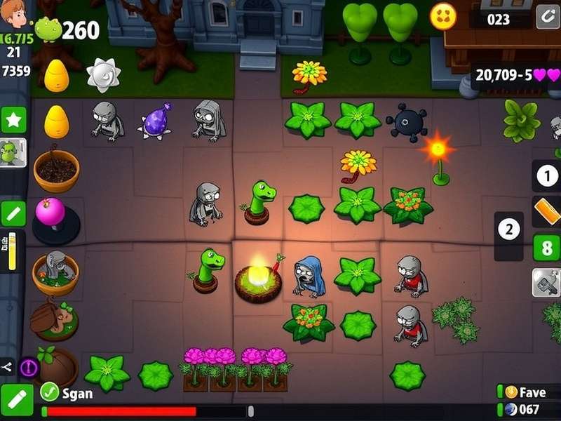 Plants Vs Zombies Replanted gameplay showing new plant types and zombie variants on a vibrant lawn battlefield