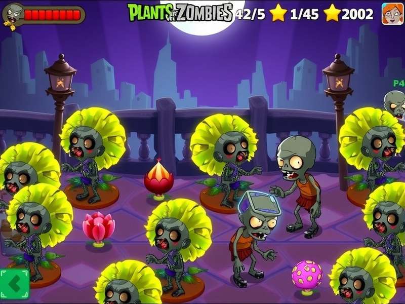 Plants Vs Zombies game banner showing sunflowers and zombies in a garden battle