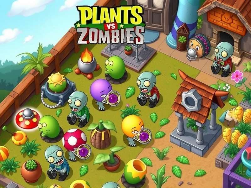 Plants vs Zombies gameplay with sunflowers, peashooters and zombies attacking on a lawn